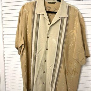 Tommy Bahama 100% Silk Button Down Short Sleeve Shirt; Tan; Size L